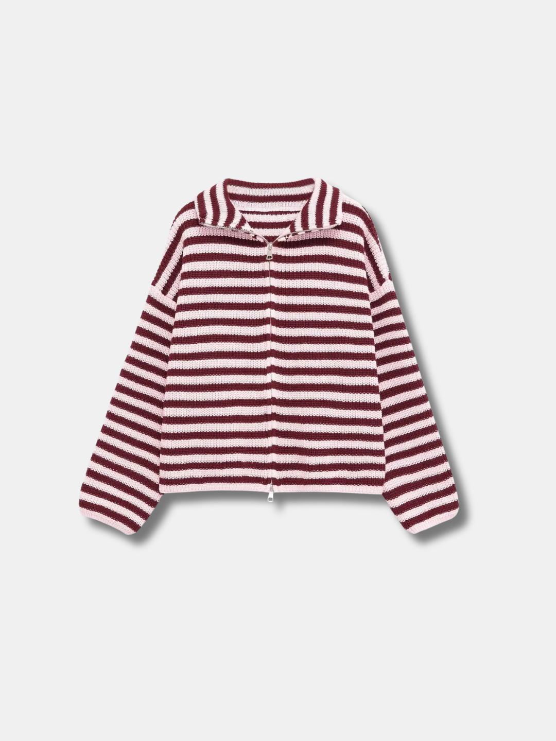 ELLA STRIPED ZIP-UP KNIT CARDIGAN