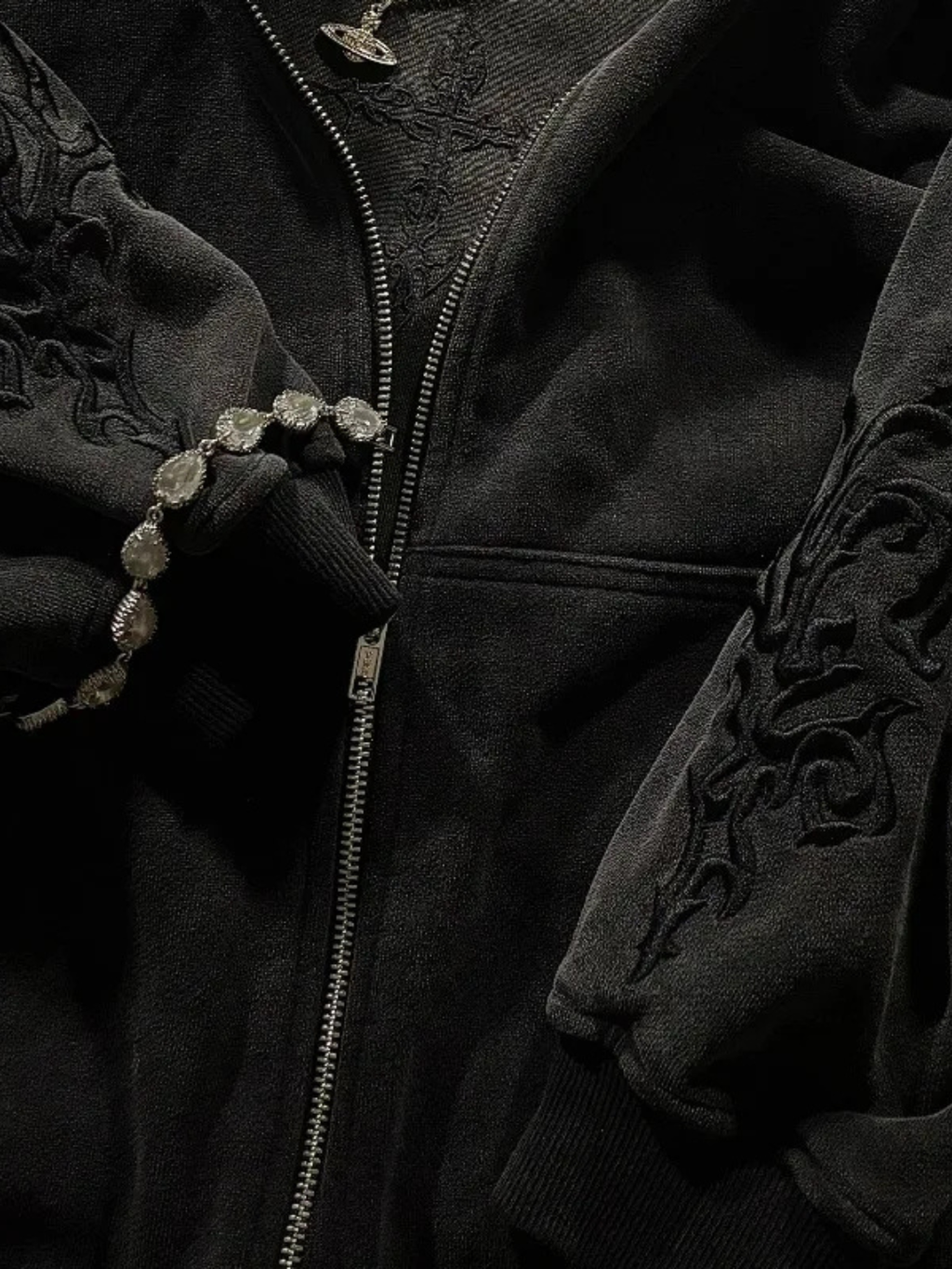 TRIBAL EMBROIDERED ZIP HOODIE