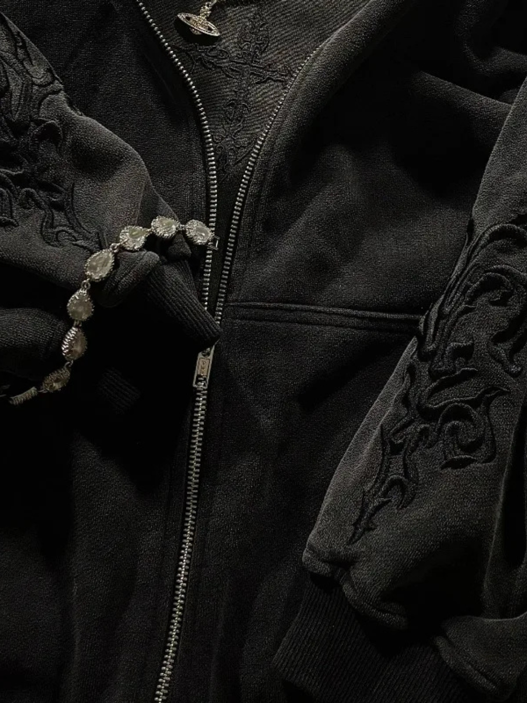 TRIBAL EMBROIDERED ZIP HOODIE