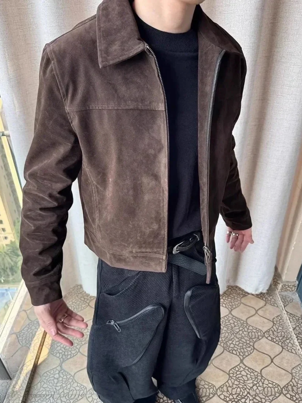WASHED SUEDE HARRINGTON JACKET