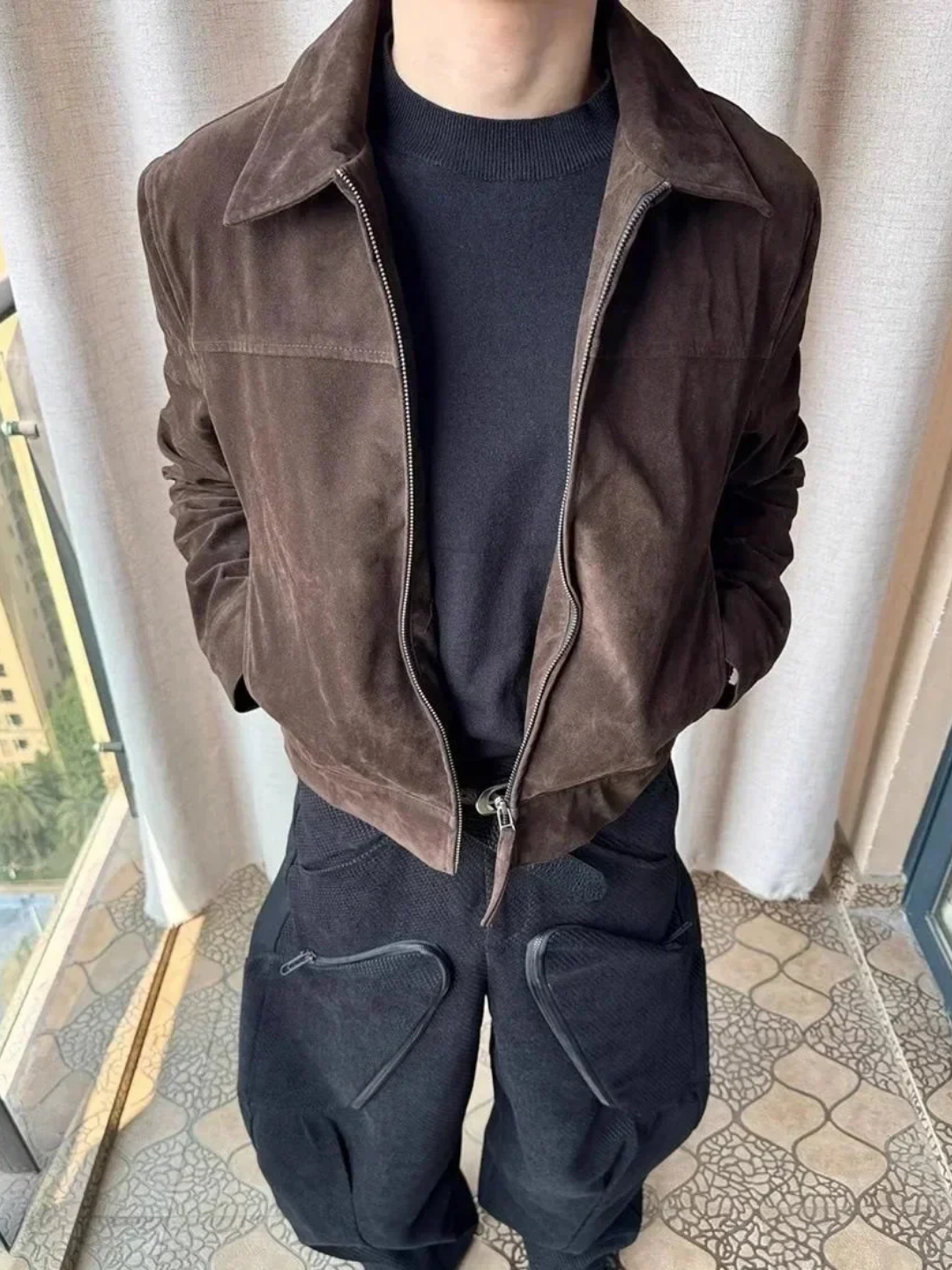 WASHED SUEDE HARRINGTON JACKET