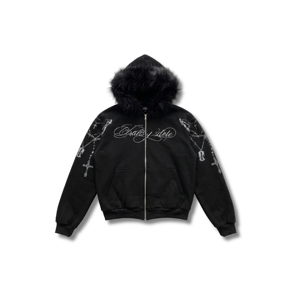 FUR TRIM ZIP HOODIE