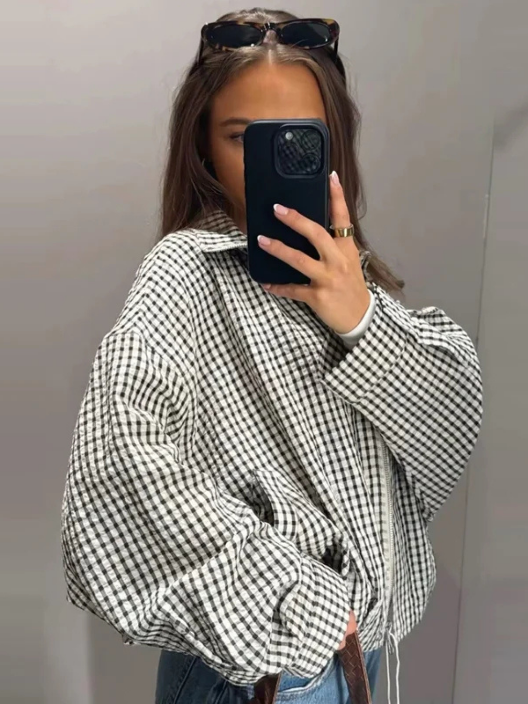 OVERSIZED GINGHAM CROP JACKET