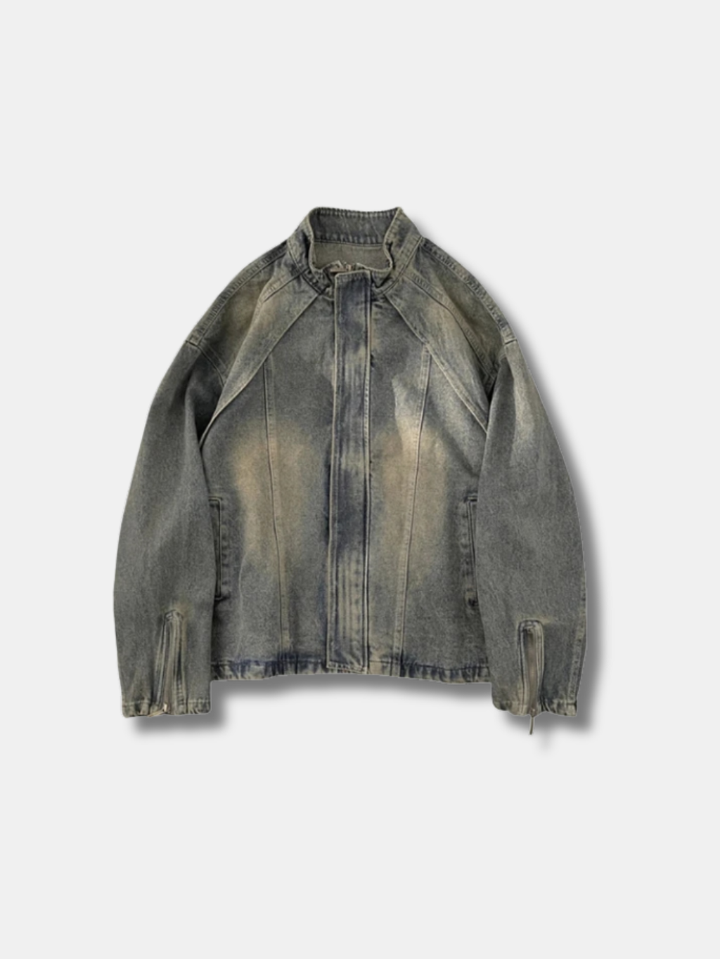 WASHED DENIM MOTO JACKET