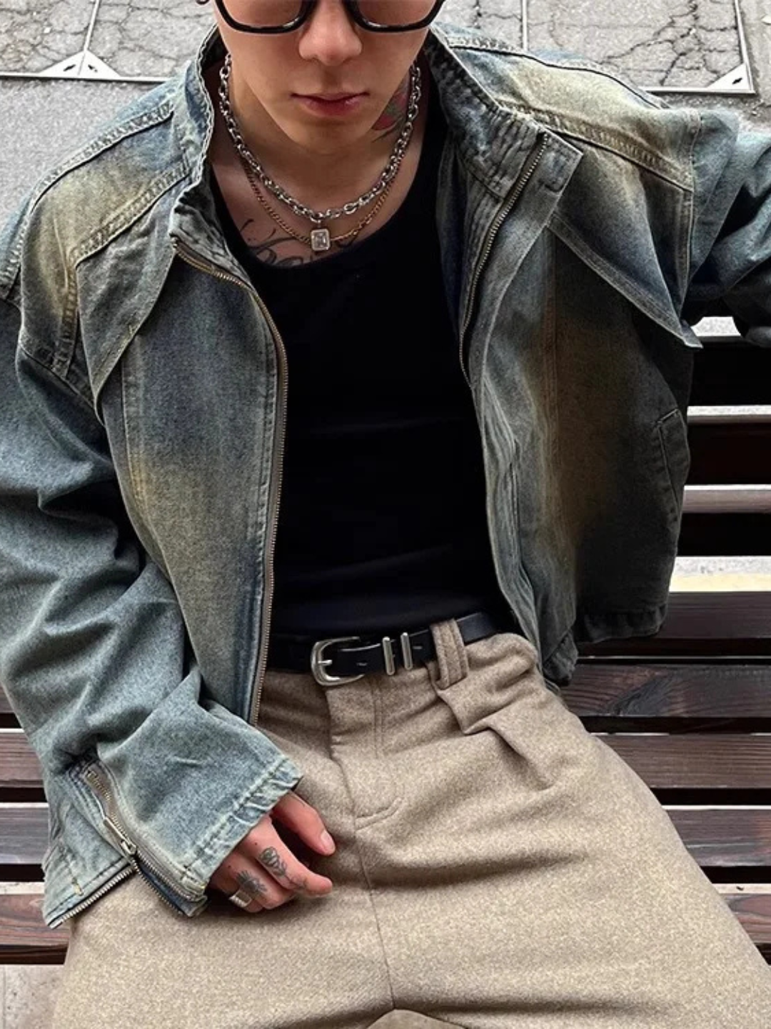 WASHED DENIM MOTO JACKET