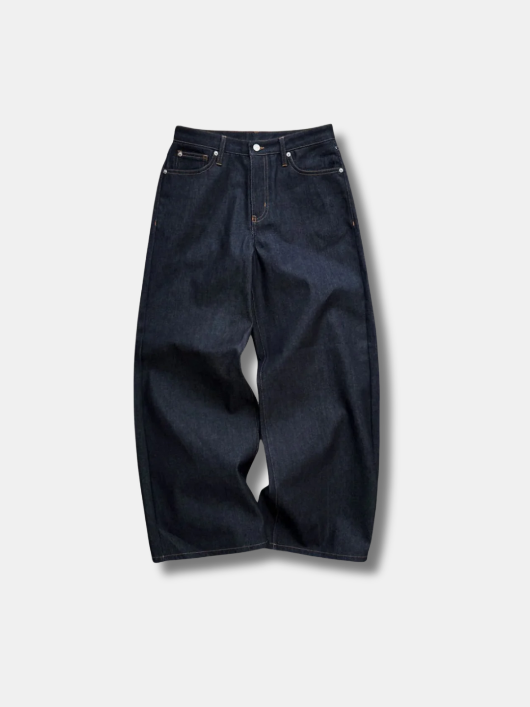 BARREL LEG RAW DENIM JEANS