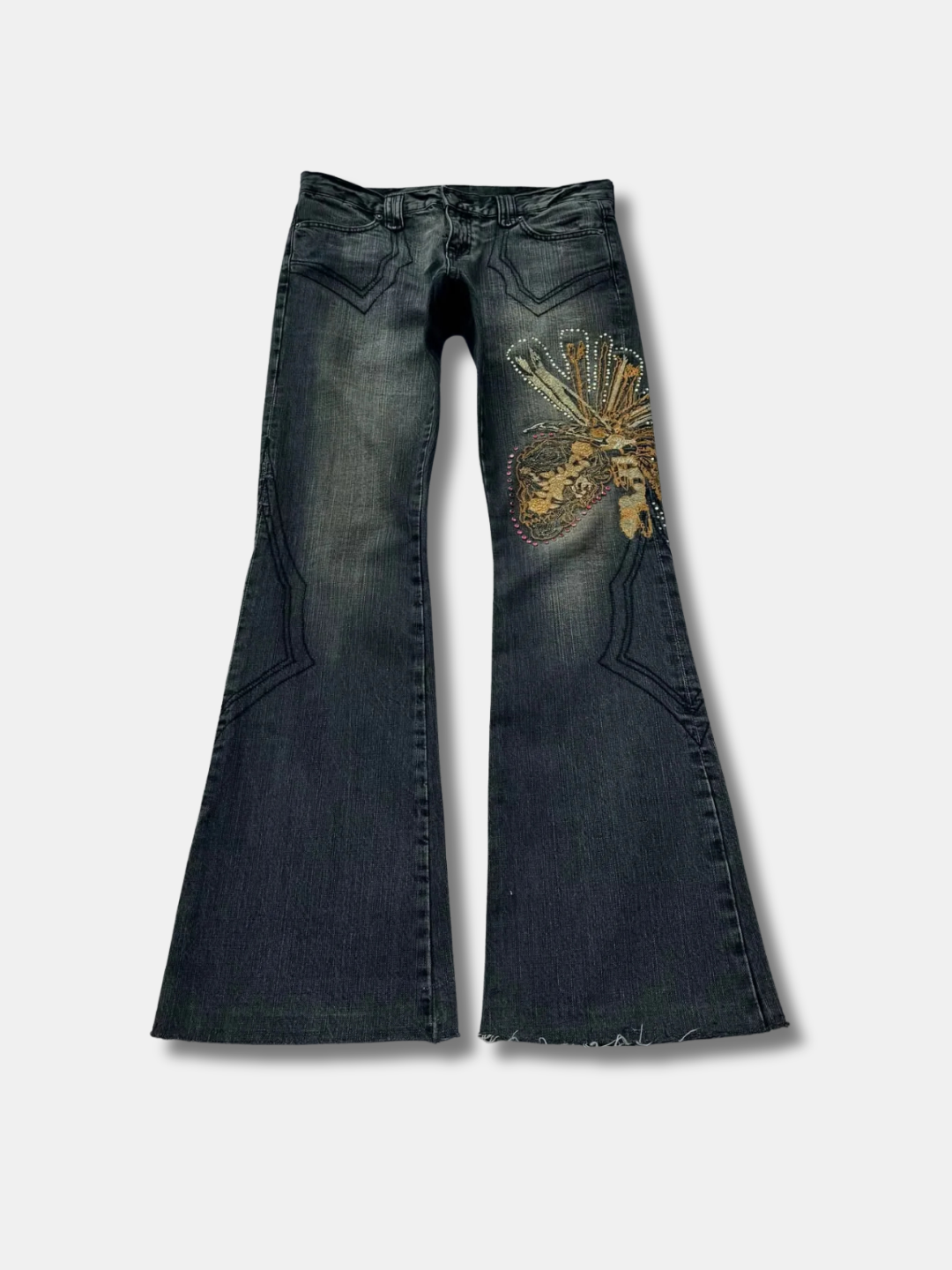 BUTTERFLY EMBROIDERED FLARE JEANS