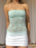 NAVY LACE TUBE TOP