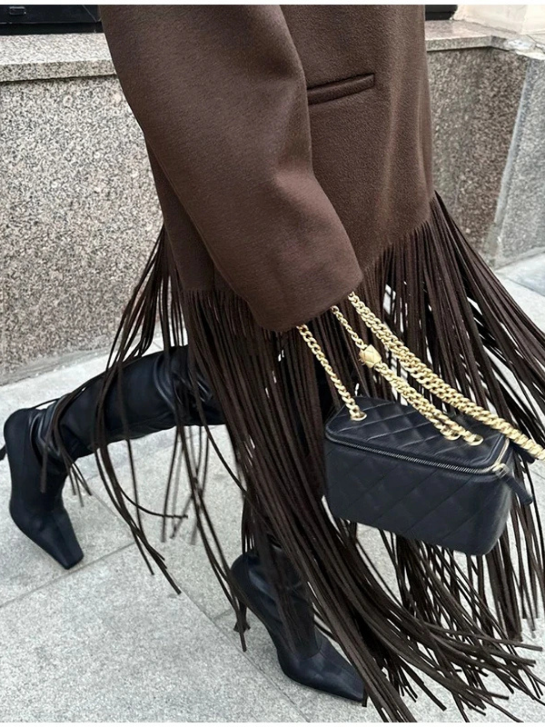 FRINGE HEM LONGLINE COAT