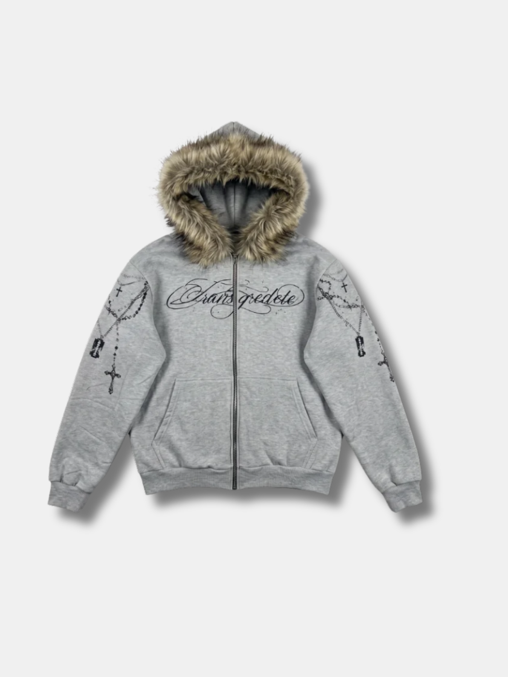FUR TRIM ZIP HOODIE