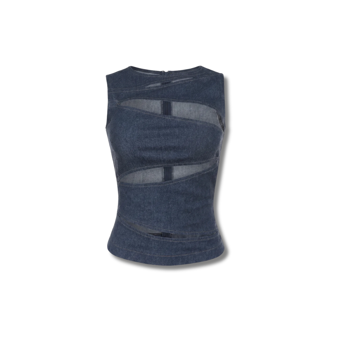 SPIRAL CUT-OUT DENIM TOP
