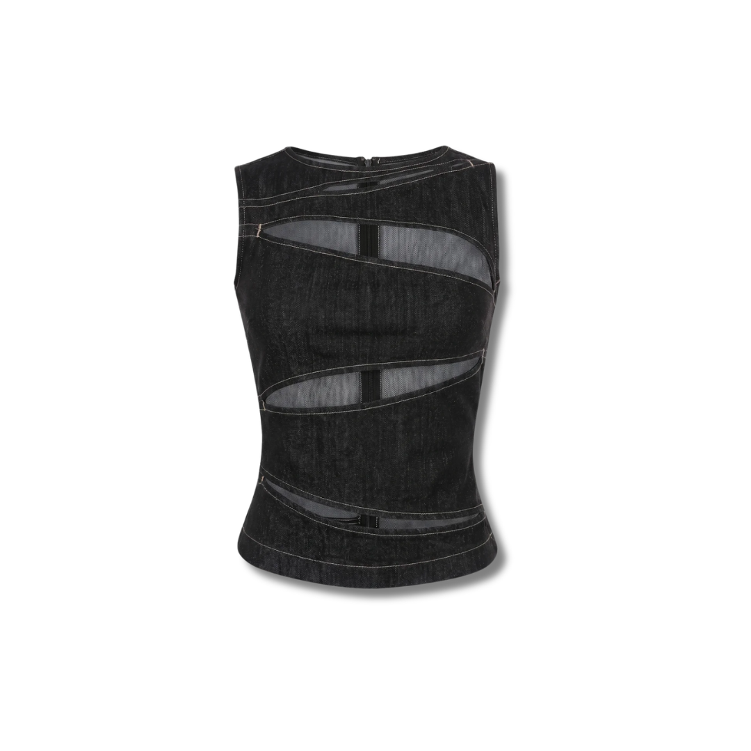 SPIRAL CUT-OUT DENIM TOP