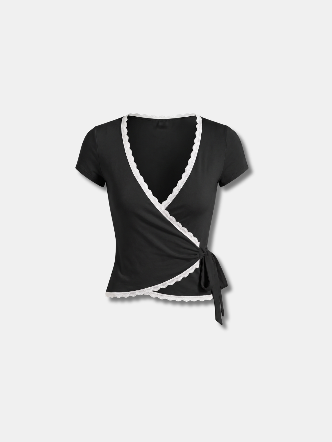 SCALLOP TRIM WRAP TOP