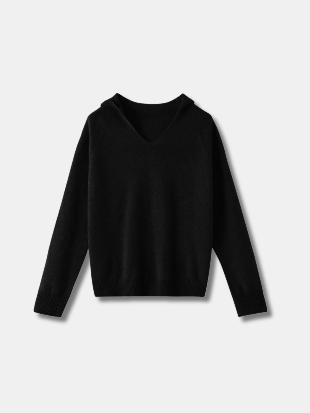 V-NECK HOODED KNIT SWEATER