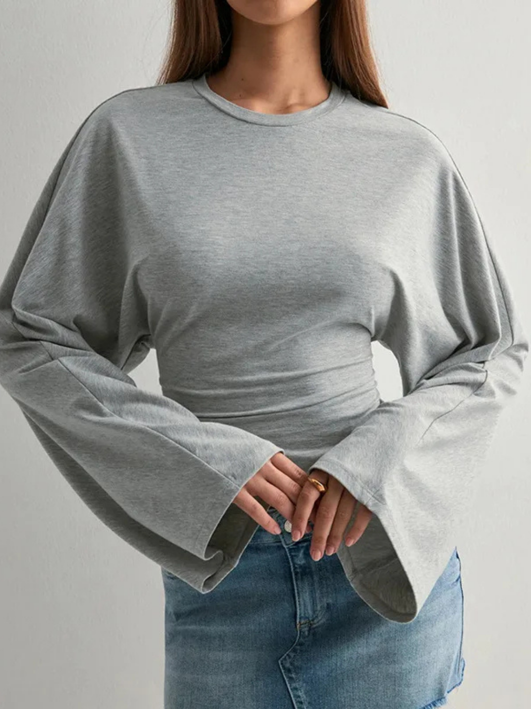 FLARE SLEEVE RUCHED CROP TOP