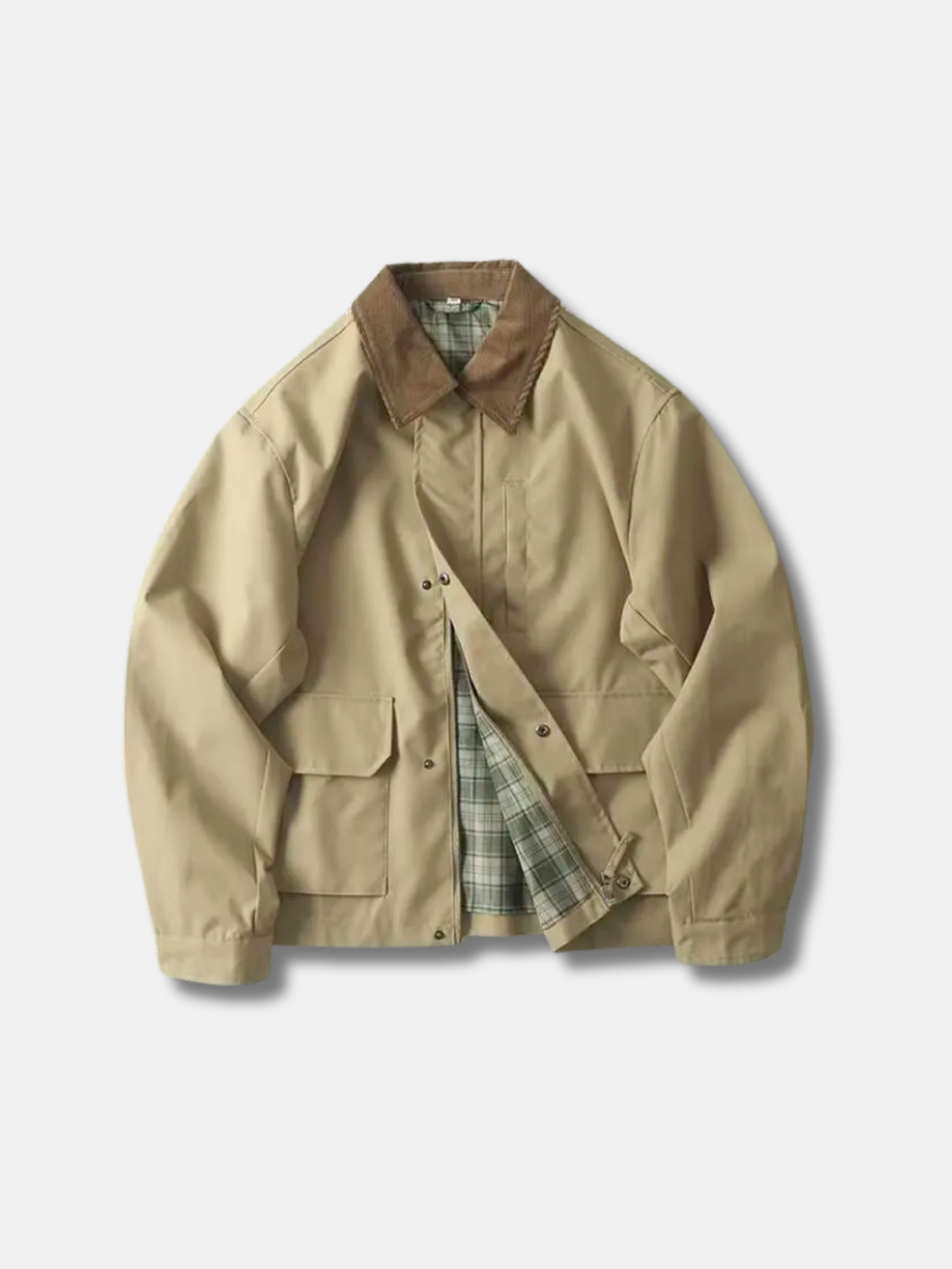 PLAID-LINED HARRINGTON JACKET