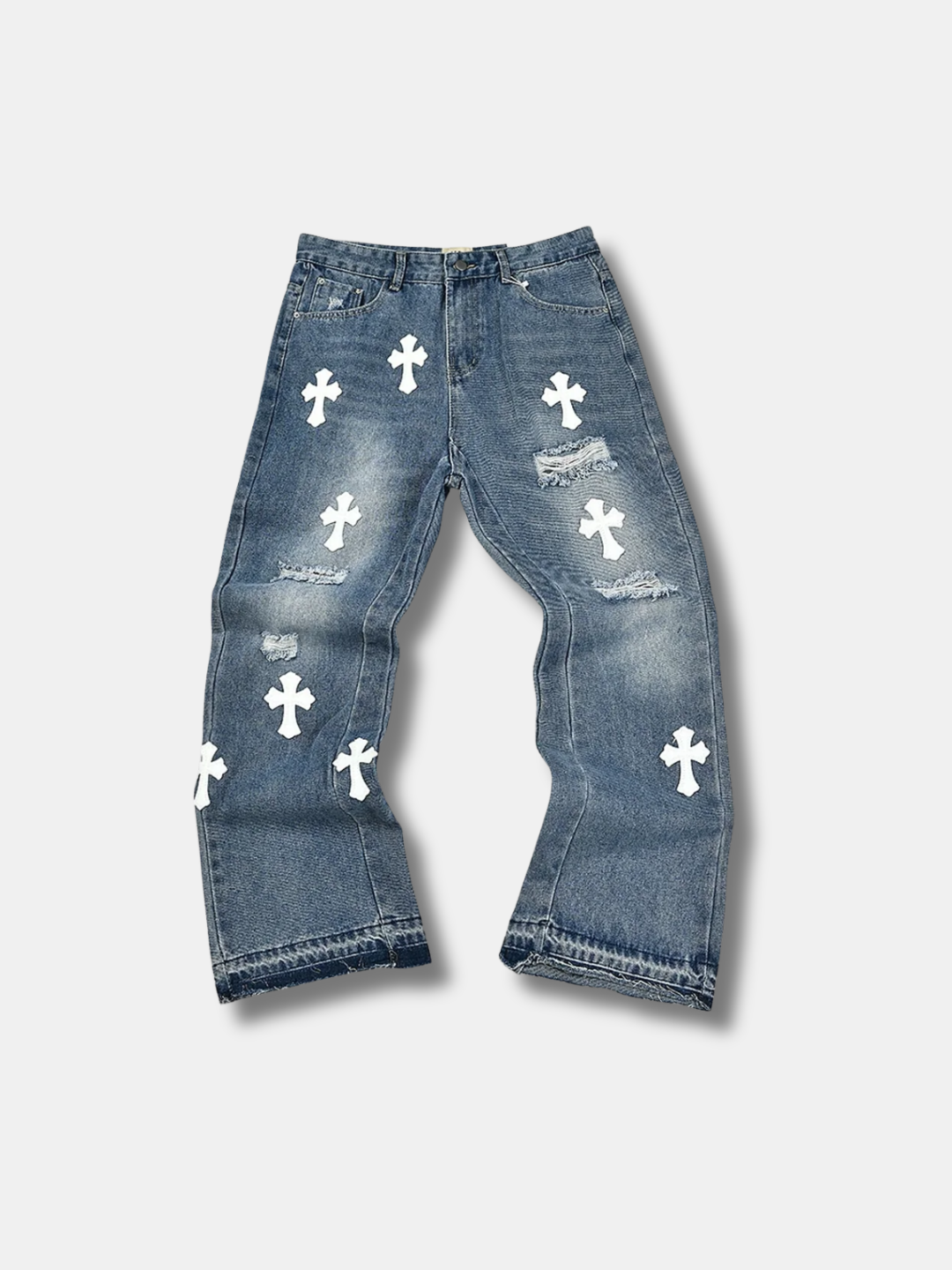 CROSS PATCH DISTRESSED JEANS