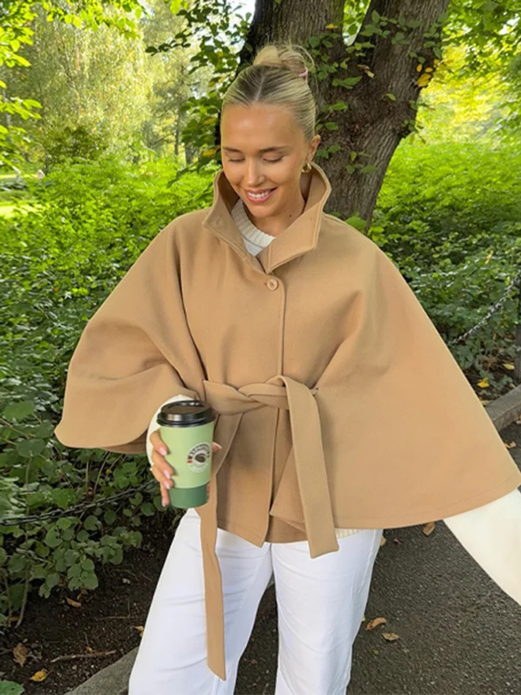 BELTED CAPE JACKET