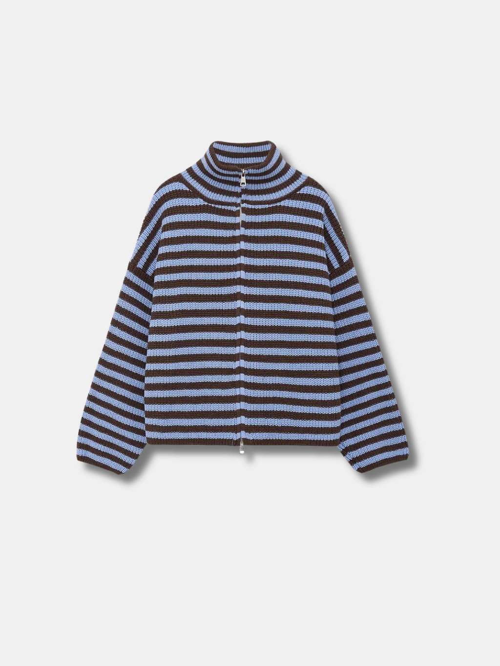 ELLA STRIPED ZIP-UP KNIT CARDIGAN