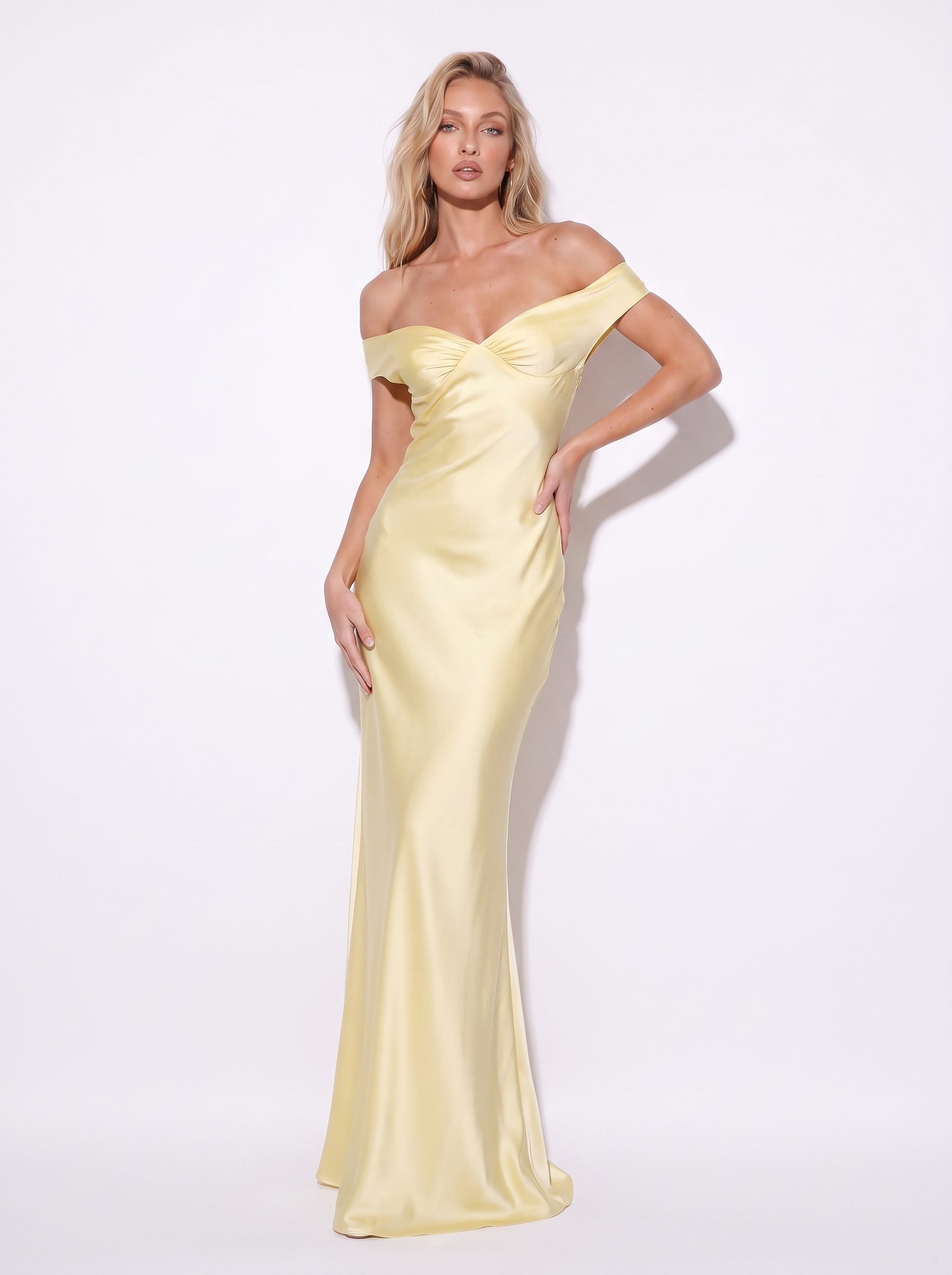 SOFIA OFF SHOULDER SATIN DRESS
