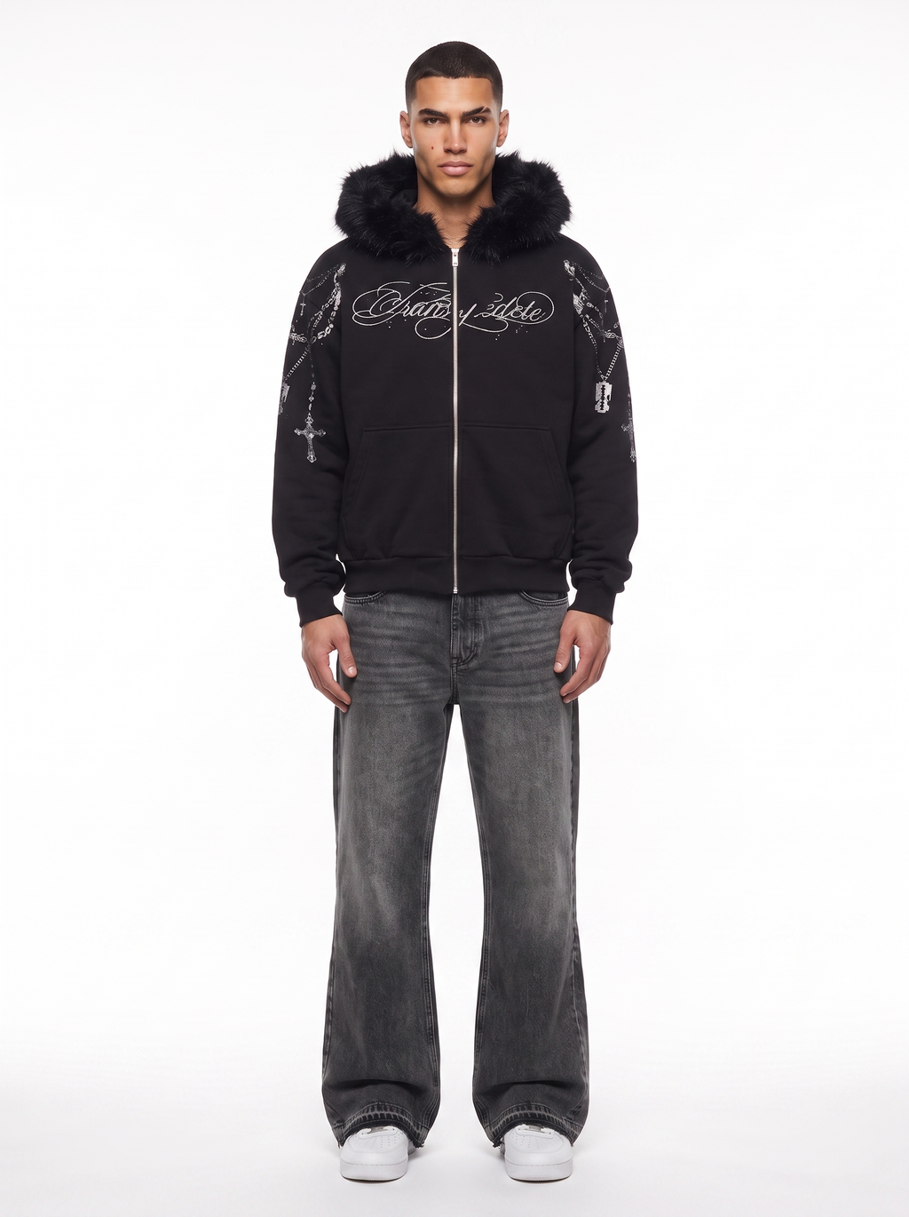FUR TRIM ZIP HOODIE