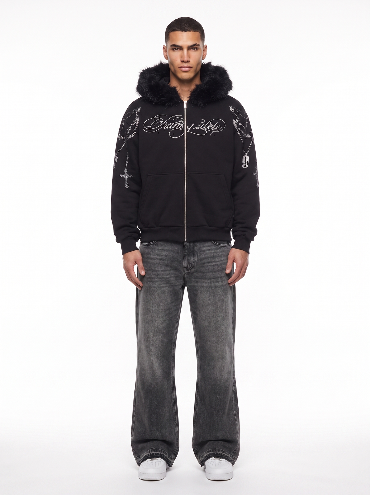 FUR TRIM ZIP HOODIE
