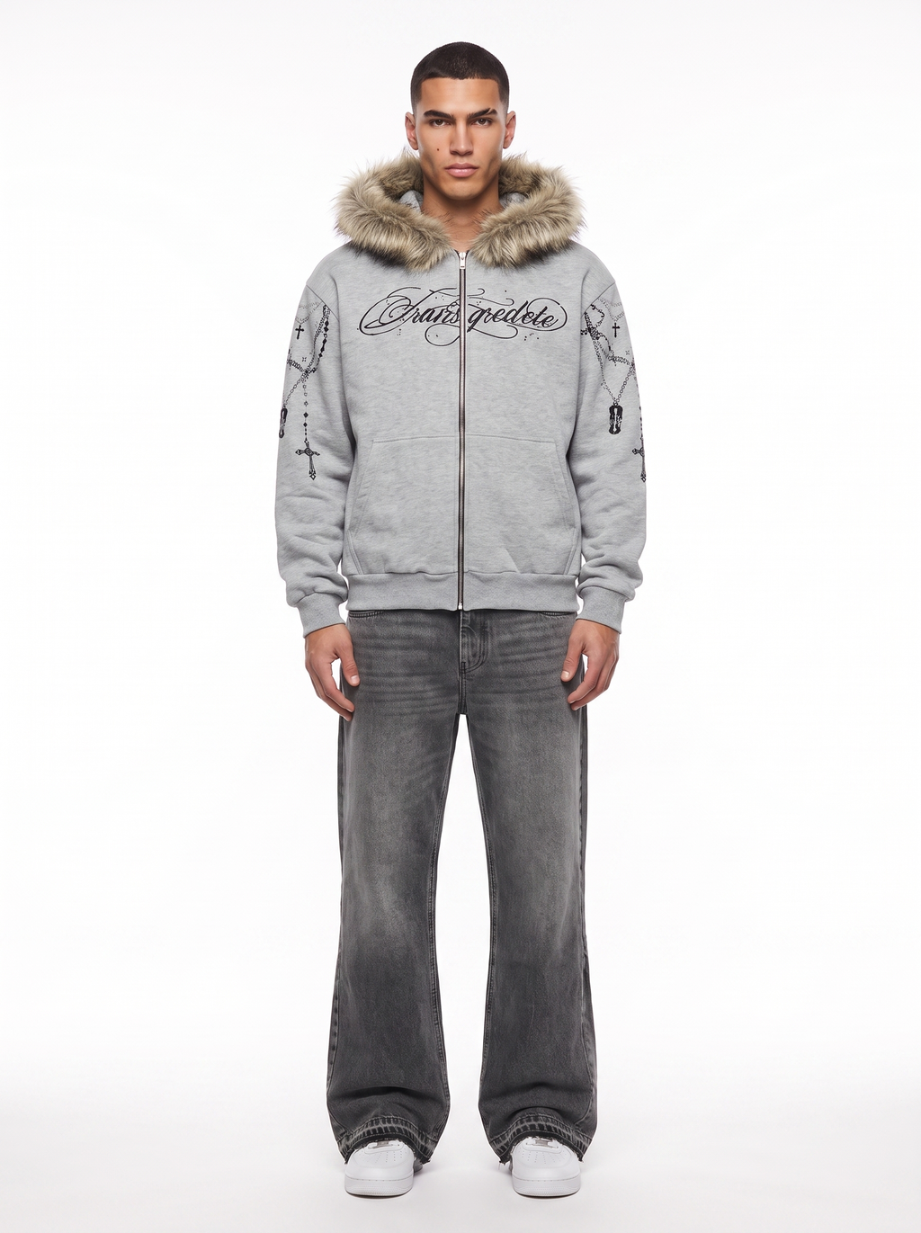 FUR TRIM ZIP HOODIE