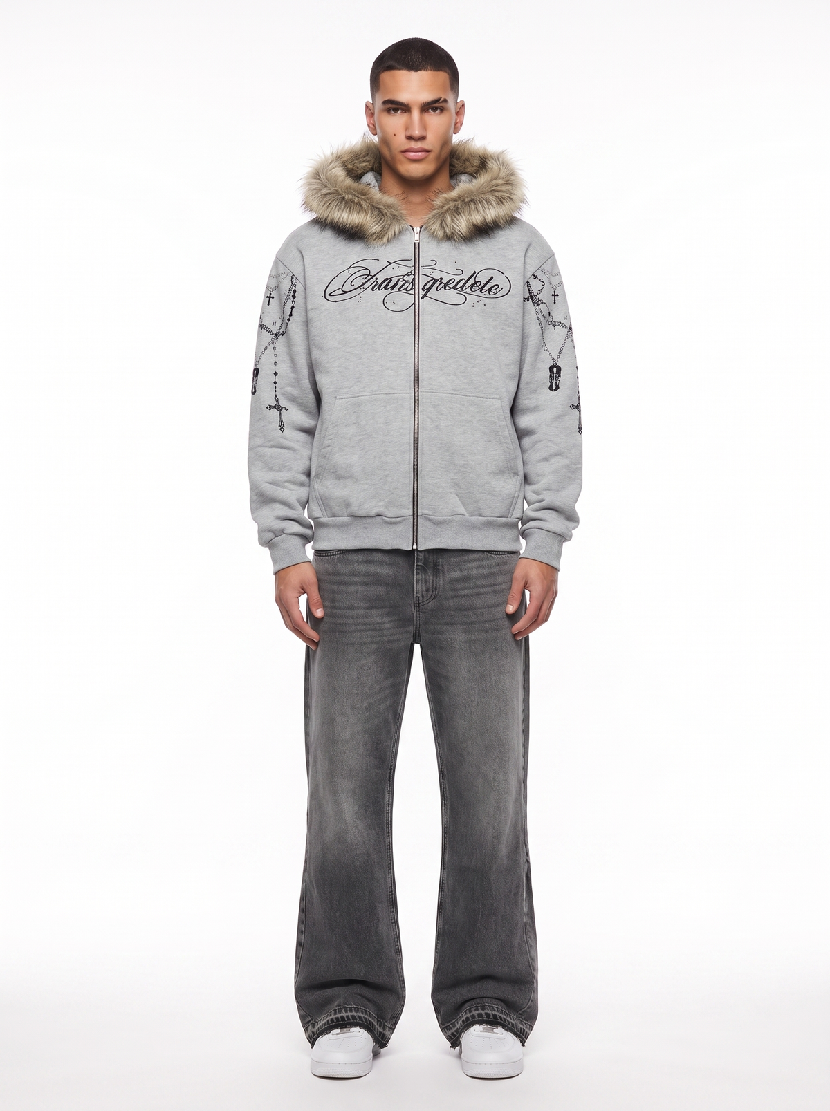 FUR TRIM ZIP HOODIE