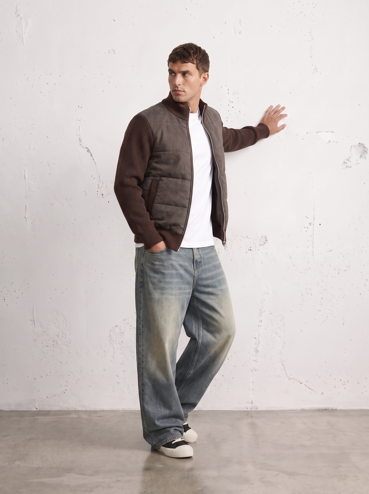 SUEDE PUFFER KNIT JACKET