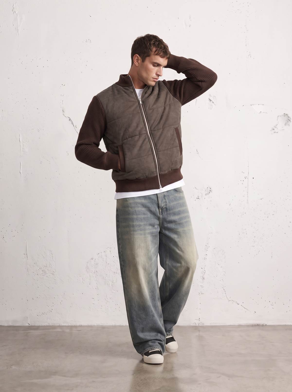 SUEDE PUFFER KNIT JACKET