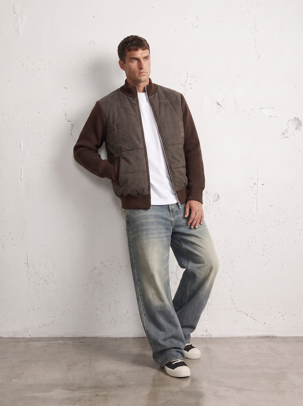 SUEDE PUFFER KNIT JACKET